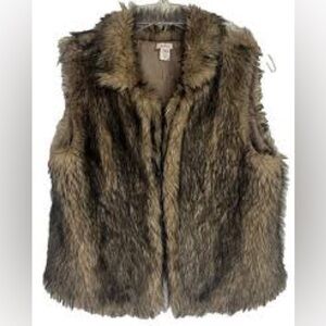 Echo Brown Faux Fur Collared Vest Cabincore Classic Apres Ski Mob Wife Versatile